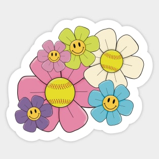 Groovy Softball Flowers Sticker